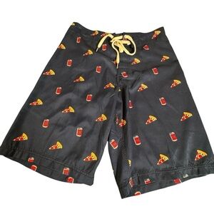 Paradise Swim Trunk Board Shorts Pizza Beer Blue Adult Medium Size 32